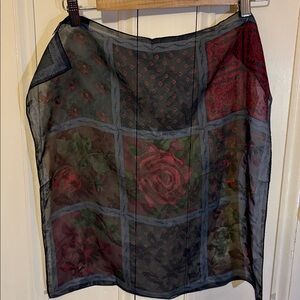 Vintage Halston Silk Roses Sheer Square Scarf